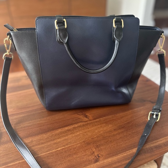 Vera Bradley Navy Blue Leather Morgan Satchel Shoulder Bag Purse EUC! MSRP $238! - Picture 3 of 11